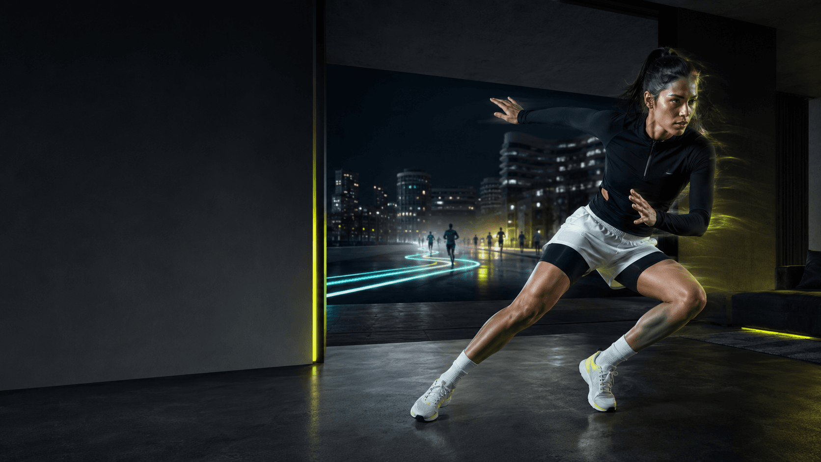 Athlete using body movement to control a virtual run